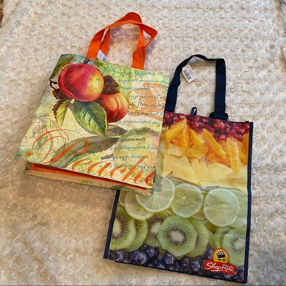 NWT 2 Large Summer Fruits Reuseable Shopping Totes